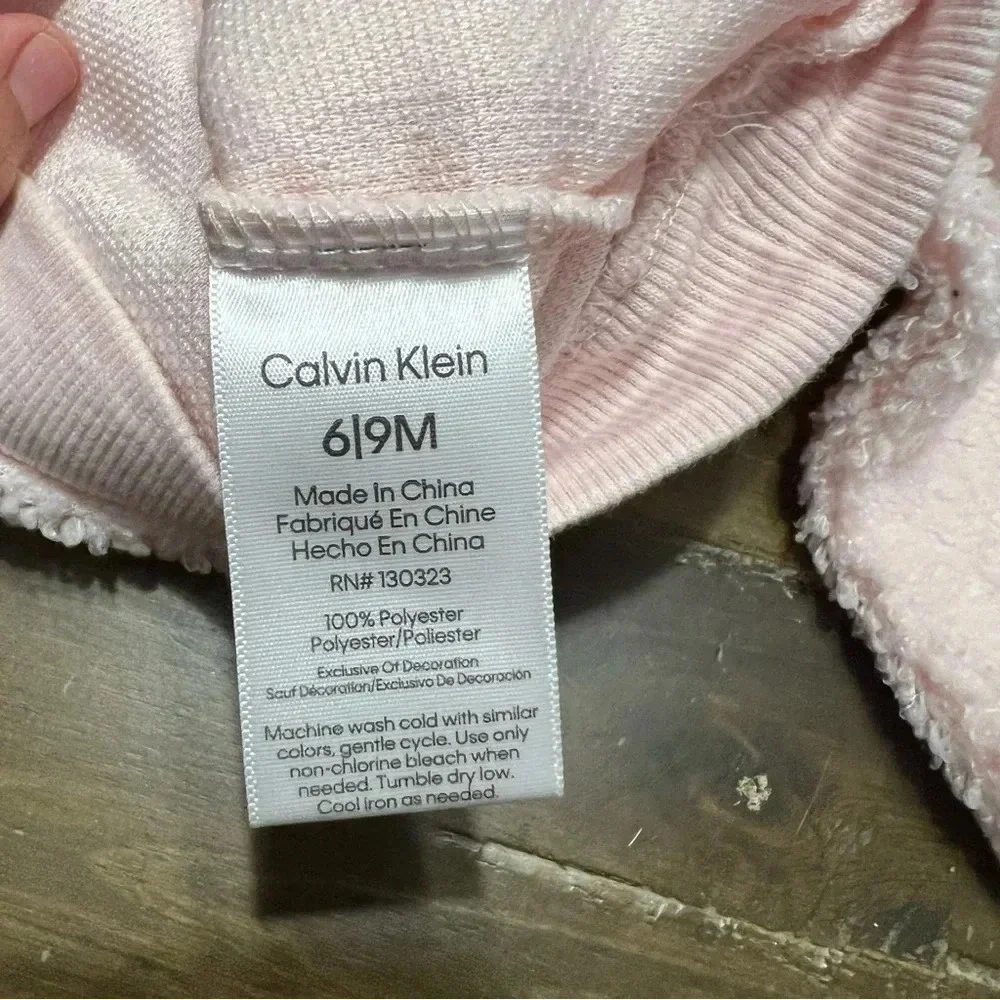 Calvin Klein Pink Teddy Set Jogger Crew Neck Fuzzy 6/9 Months Baby Girl